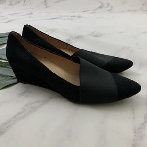 French Sole Fs/Ny Womens Wedge Pumps Heels Size 8 Black Suede Point Toe Solid